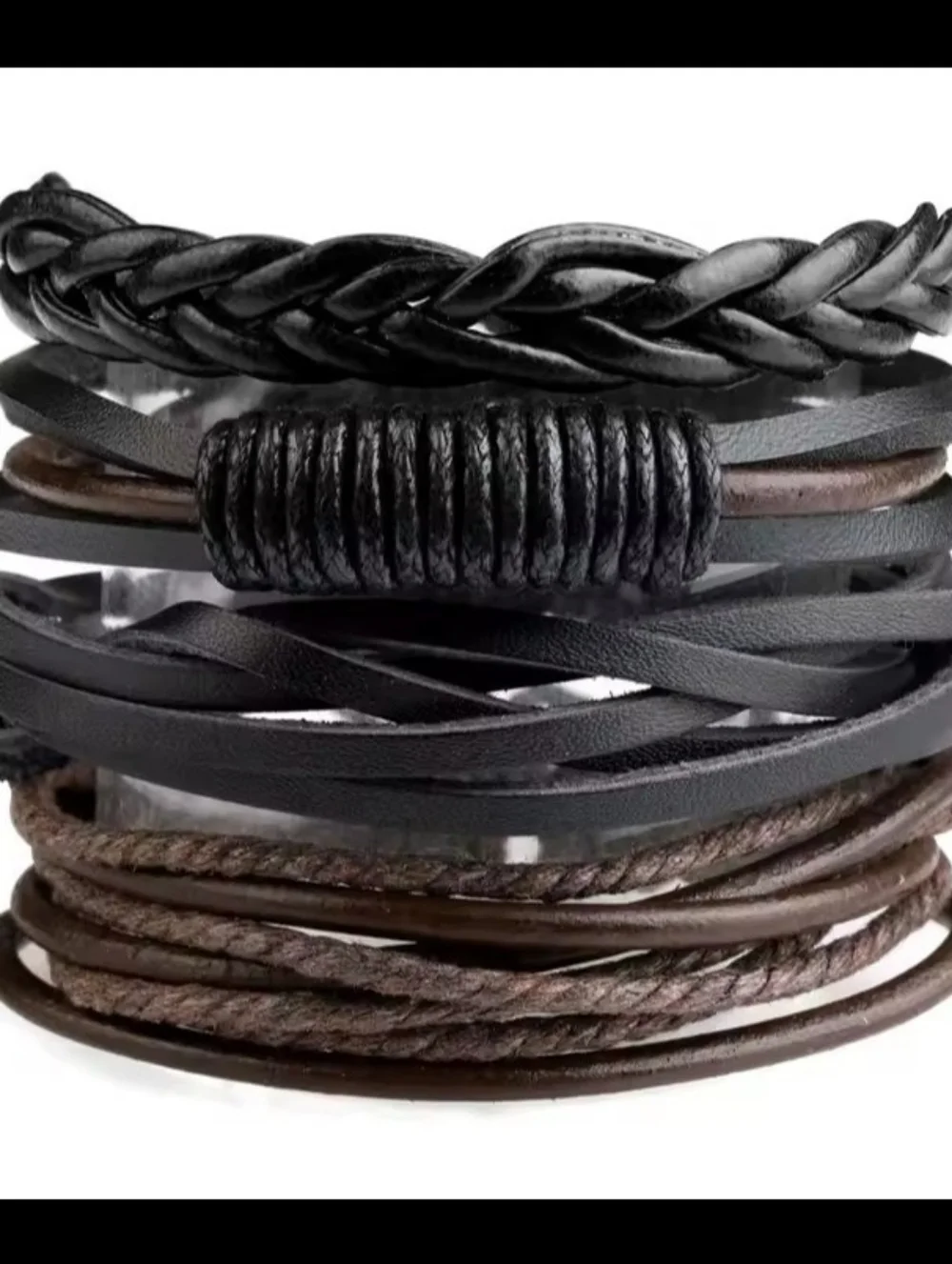 Men's Bracelets Leather‎ 4pc Braided Layered Brown Black New G4